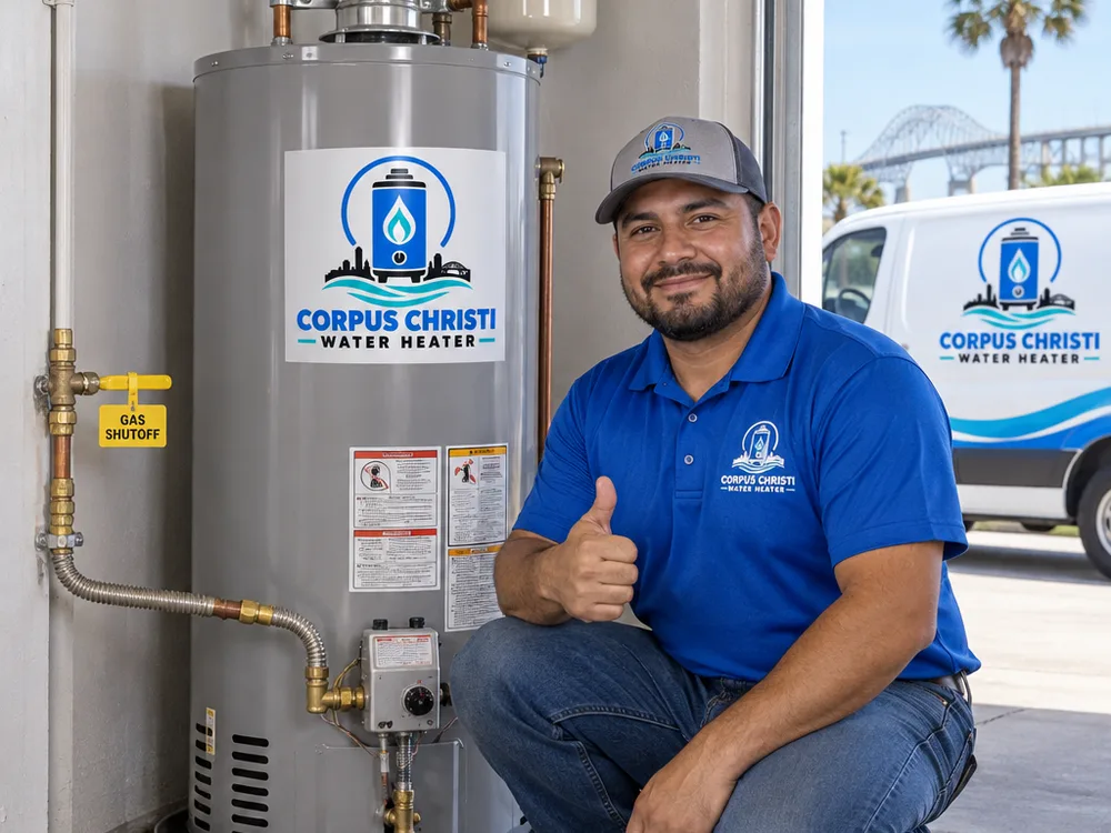 Completed gas water heater replacement with secure venting, clearances, and labeled shutoff valve